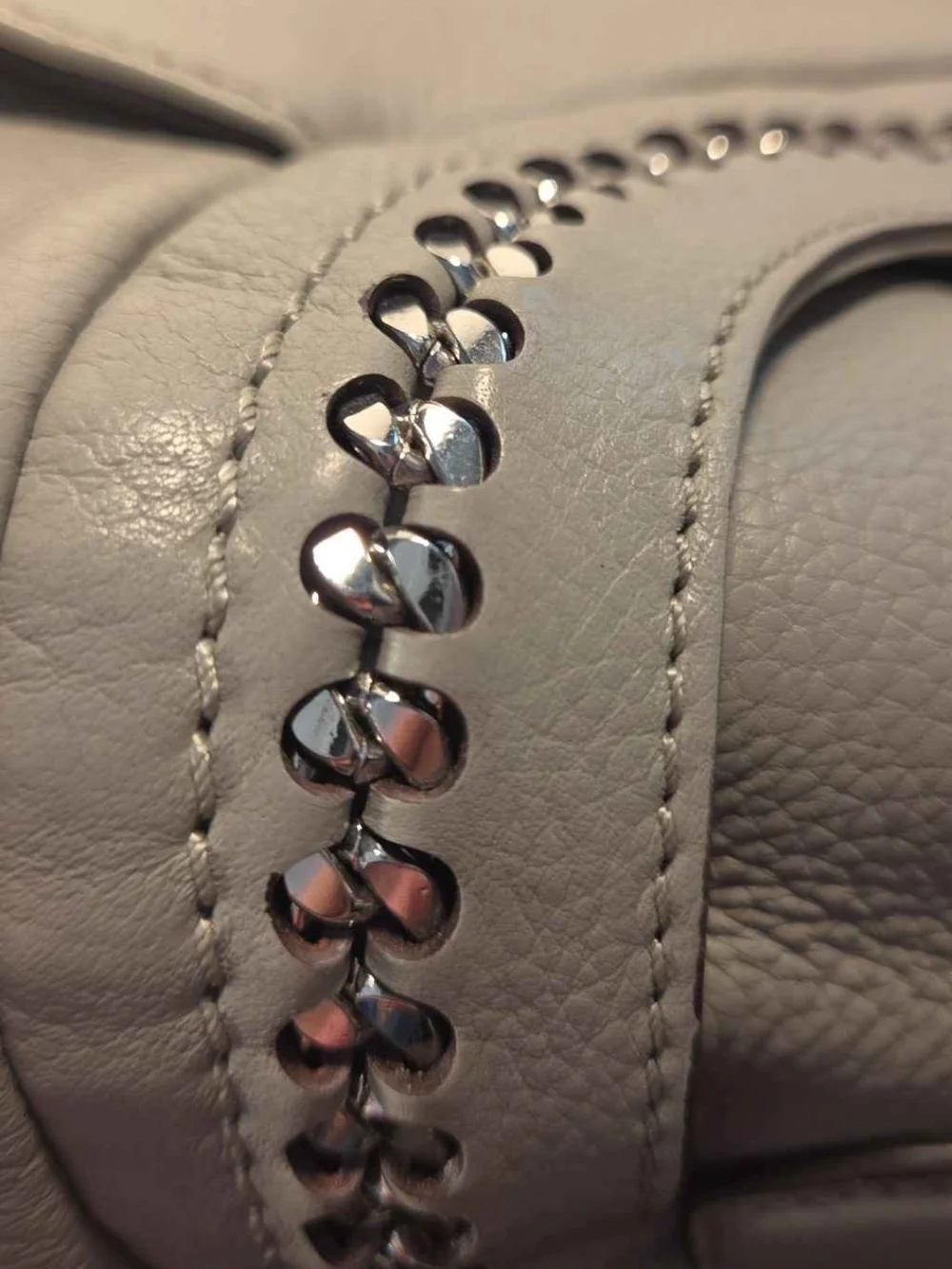 Aimee Kestenberg Gray Pebbled Leather Satchel with Chain Trim